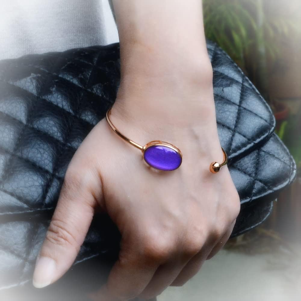 Rose Gold Mood Bracelet Oval Color Change Crystal Stone Open Cuff Wrap Stackable Bangle Gifts for Women - Image 3