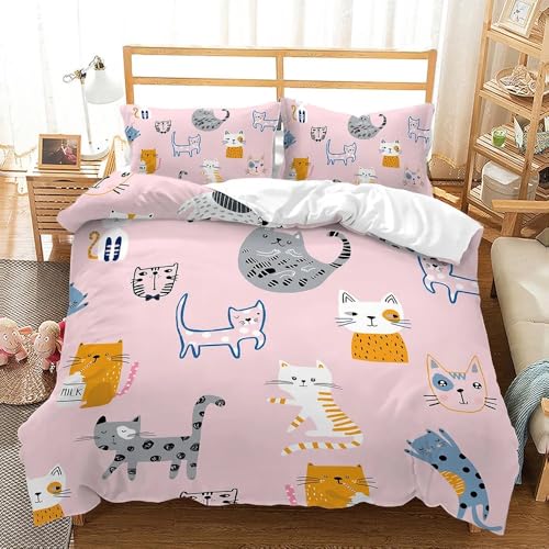 Gato de Dibujos Animados Funda Nórdica Cama 105 Juego, Reversible Microfibra Juegos Cama Tierno y Original Funda Edredon 180×220 y 2 Fundas 50x75, con Cremallera, Apto Hombres y Mujeres NP580