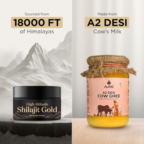 Image of Auric Lab Certified High Altitude Shilajit /Shilajeet Gold Rasin 20g and A2 Bilona Desi Cow Ghee 500 ml