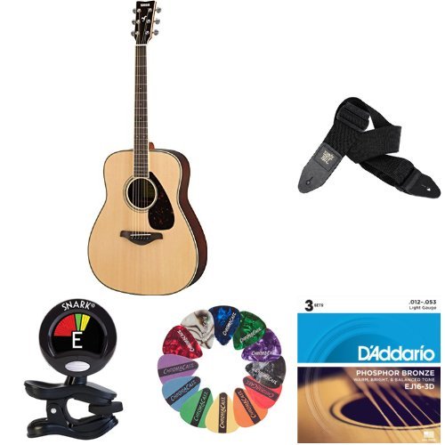Yamaha FG830 Solid Top Acoustic Guitar, Natural - bundle