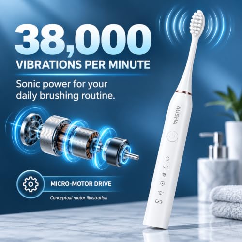 Image of AUSHA White Smart Sonic Electric Toothbrush for Adults