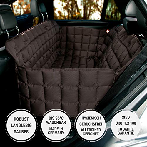 Doctor Bark Hunde 3-Sitz-Autoschondecke für die Rücksitzbank, All-Side Schutz mit Reißverschluss für alle PKWs und SUVs, M in Braun
