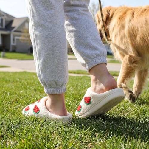 Image of FAYUEKEY House Slippers for Women Fuzzy Mens Fruit Series Strawberry Memory Foam slippers Bedroom Shoes