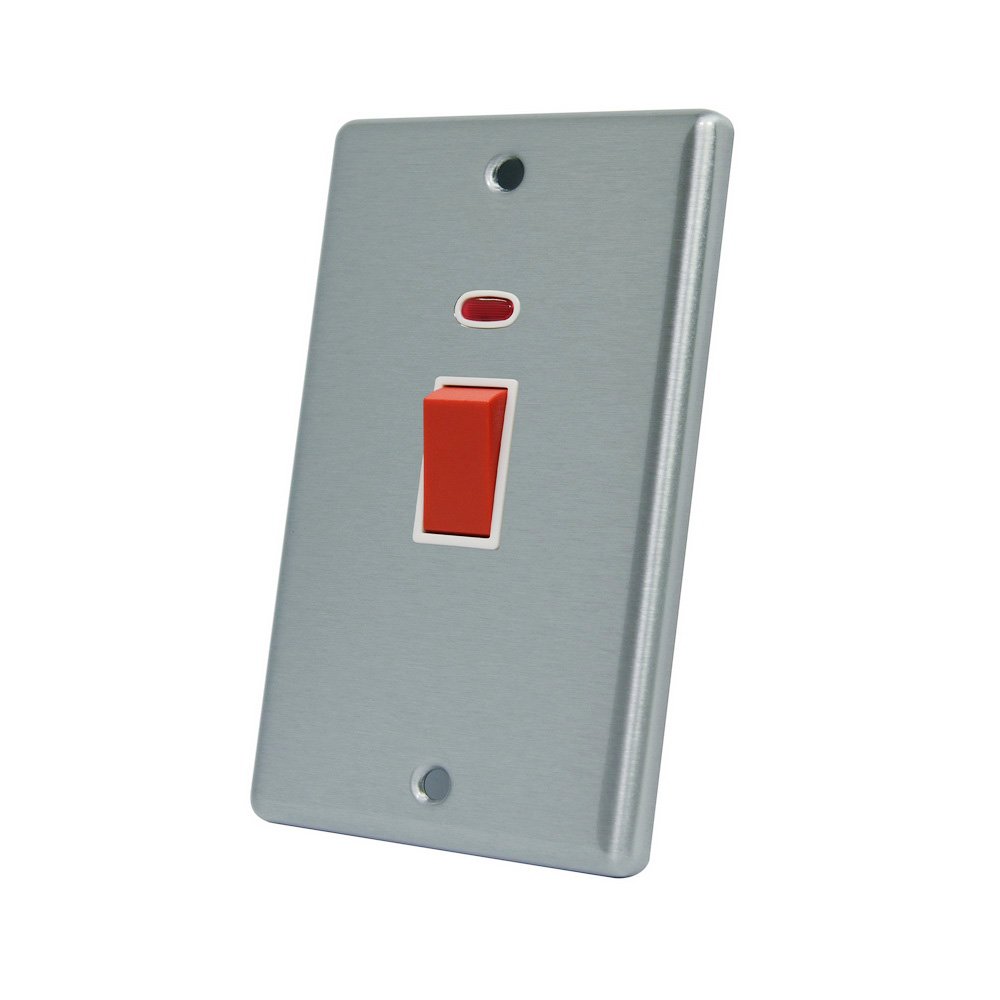 Alliance Electrical White,Red Aet Csccswwht 45 A 2-Gang Satin Finish Chrome Classical Dp Tall White Insert Cooker Switch With Neon Indicator