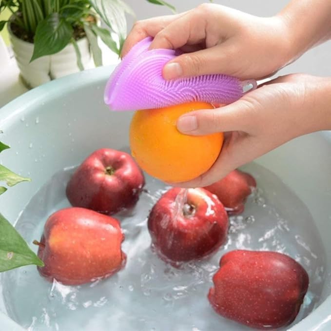 ATOOZED 5 Pcs Silicone Wash Scrubber Premium Kitchen Accessories Items Non Scratch Dish Wash Cloth Scrub for Utensils Cleaning Supplies Vegetable Cleaner Perfect Home Cleaning Accessories 3