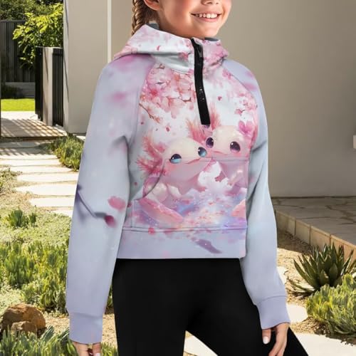 WELLFLYHOM Girls Fashion Sweatshirt 5-14T 1/2 Zip Up Collar Hoodies Raglan Long Sleeve Sweater Shirt Cropped Tops3