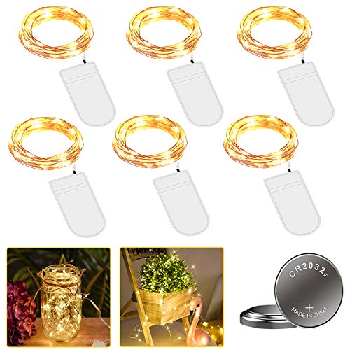6 Piezas Cadena de Luces con Pilas, 20 LEDs 2M Luces de Cadena Micro Cobre, Alambre de Cobre Guirnaldas Luces, IP65 Impermeable Luces Decorativas para Boda Navidad Hogar Bodas Iluminación DIY