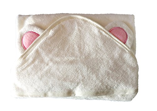 Image of BY LORA Hooded Baby Towel - 100% Rayon, Soft Bath Towel with Bear Ears for Babie, Toddler, Infant - Ultra Absorbent - Pink, Small