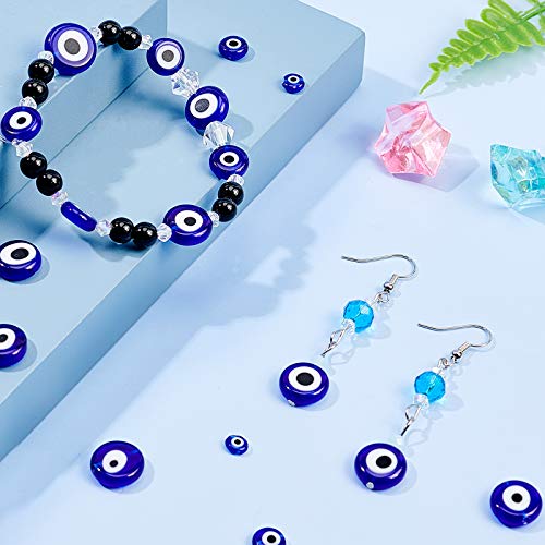 NBEADS 90 Pcs Evil Eye Lampwork Flat Round Spacer Beads for Jewelry Making, blue, 120 Pcs-4 Sizes - Image 2