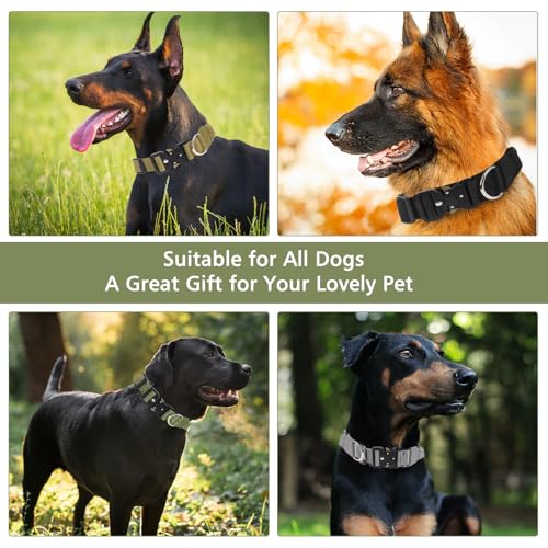 Ledeak Taktisches Hundehalsband mit Griff, Verstellbares Anti Zieh Breites Hunde Halsband Gepolstert, Dog Collar mit Metallschnalle erziehungshalsband für Hunde (Armeegrün, XL)
