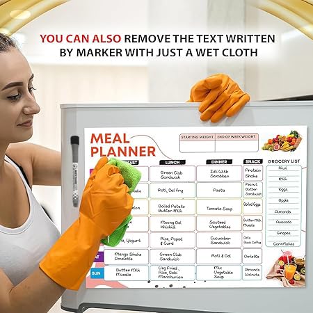 Image of AccuPrints Magnetic Weekly Meal Planner Dry Erase Board with Magnetic Marker Includes Grocery List 36 cm x 45.5 cm | Home | Gifts |