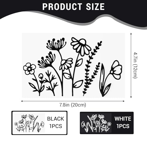 Image of 2 Sheet Wildflowers Boho Car Decal, Floral Car Vinyl Stickers, Bumper Sticker Window Laptop Decal, Plant Lovers Gifts for Mom, 7.8 inch Wide (White+Black)