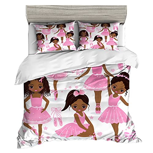 Sibaishe African American Bedding Set Full For Gilrs Kids,2 Piece Cute Ballet Princess Dancer Duvet Cover,Girls Comforter Cover Set Including（1Duvet Cover+1 Pillowcase #TOP1