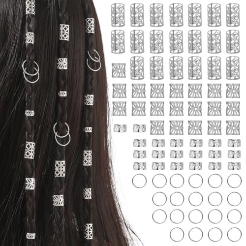 80 Stück Silber-Haarschmuck für Zöpfe, Schmuck für Haar, Manschetten-Clips für Dreadlock-Zubehör, Haarspiralen Clips Haarschmuck für Dreadlocks für Männer Frauen Mädchen und Jungen Zöpfe