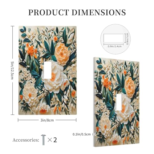 Decorative Switch Covers Plate Rustic Big Flowers Abstract Floral 1 Gang Wall Plate Oversized Single Toggle Wall Cover Plate Jumbo Electrical Light Switch Plate Faceplate for Bedroom Decor
