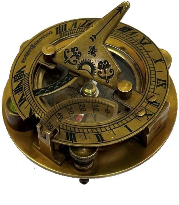 Vintage Style Maritime Solid Brass Sundial Compass Nautical Marine Brass Sundial Compass Collectible Marine Gift 4 Inch