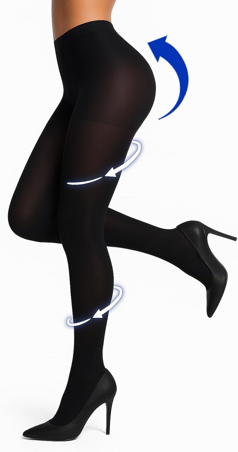 Citystl Women’s Opaque Tummy Control Tights – 80 Denier Black Tights with Butt-Lifting Effect, Solid Color Silky Texture - Image 2