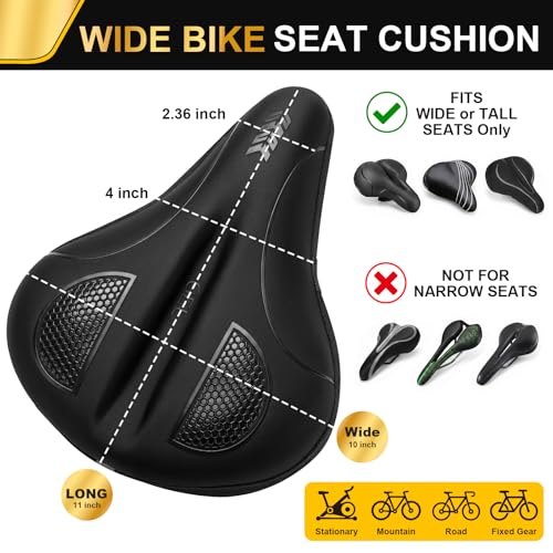 Bike Seat Cushion - Gel Padded Bike Seat Cover for Men Women Comfort, Extra Soft Exercise Bicycle Seat Compatible with Peloton, Outdoor & Indoor with Straps and Drawstring Fastening Black miniatura 2
