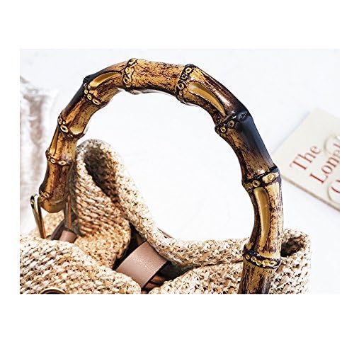 Bolso de paja tipo cubo con asa de bambú para mujer miniatura 6