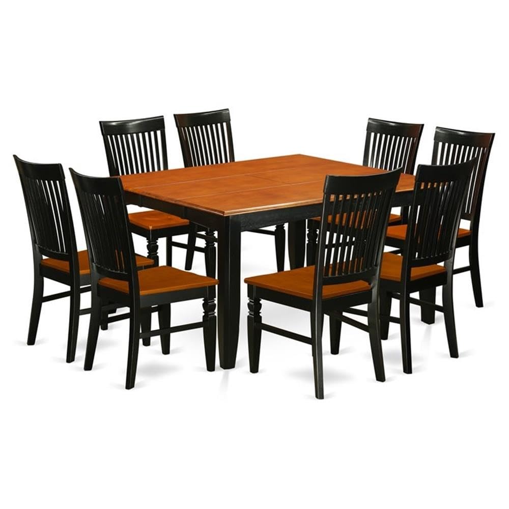 East West Furniture PFWE9-BCH-W 9 Piece Dining Table Set Includes a Square Dining Room Table with Butterfly Leaf and 8 Wood Seat Chairs, 54x54 Inch, Black & Cherry
