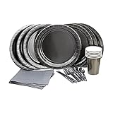 Black Party Set! Includes Black Dinner Plates, Cutlery, Napkins and Cups