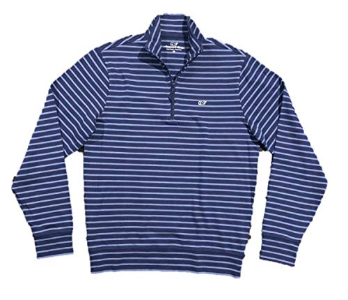 Vineyard Vines Men's Jersey 1/4 Zip Pullover Shirts (Small, Feeder Stripe/Vineyard Navy)