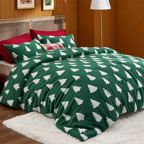 Image of Bedsure Fluffy Christmas Comforter Set Twin - Green Bedding with Christmas Tree, Warm Flannel Fleece Bed Sets for Winter, 2 Pieces, 1 Soft Plush Shaggy Comforter with 1 Pillowcase | Bed in a Bag, Comforters, Bedroom, Winter Warm Flannel Fleece Bedding with Christmas Tree, Soft Plush Shaggy Set, Easy Care