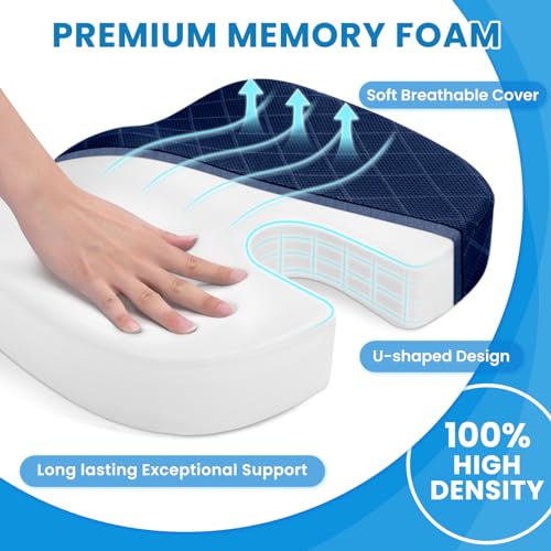 Image of TushGuard Seat Cushion - for Office Chair, Car Seat, Airplane, Bleacher - Sciatica & Coccyx Pain Relief Desk Chair Cushion for Long Sitting Office Workers, Car Drivers(Blue, XX-Large)