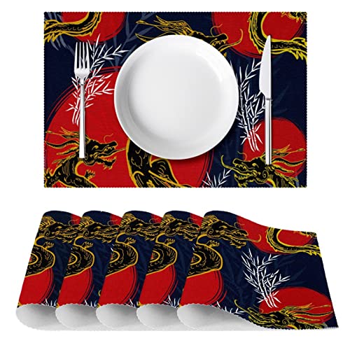 Set de table chinois noir et doré x6 antidérapant pour repas raffinés - 3