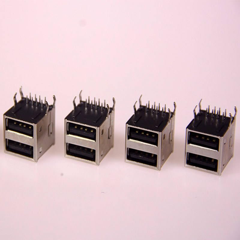 100pcs Dual USB AF 90 Degree PCB Mount A-Type Female Right Angle Dual USB Connector Data Transfer Jack Charging Port USB Adapter