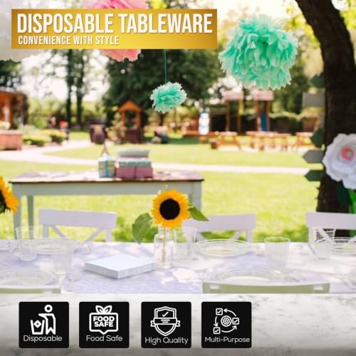 Image of Exquisite 350 Pcs Clear Plates and Napkins Party Supplies Plate Sets | Sturdy Plastic Dinnerware Set With 9 inch & 7 inch Plates, 12 Oz Cups, Lunch Napkins and Cutlery Serves 50 for Birthdays & Everyday