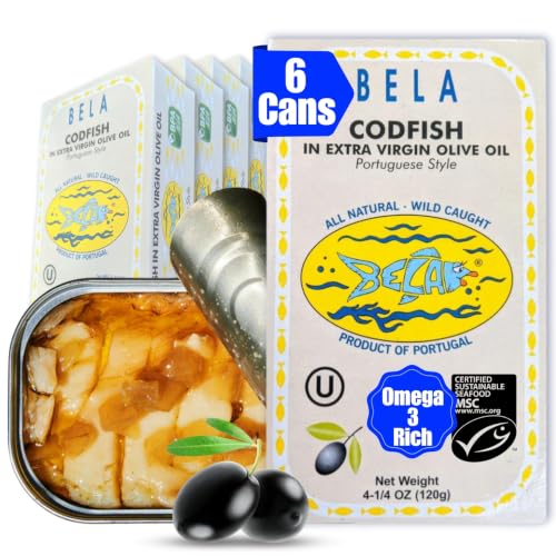 Image of BELA Wild Caught Portuguese Style Codfish - Canned Cod In Extra Virgin Olive Oil | 4.25 Oz (Pack of 6) | All Natural, High Protein, Hand Selected, Sea Salted, & Omega 3 Rich