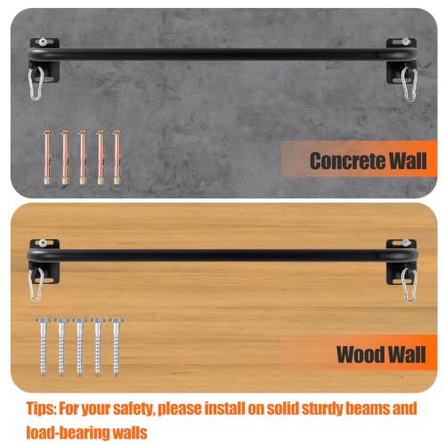 Image of Wall Mounted Pull Up Bar, Carbon Steel Doorway Chin Up Bar for Home Gym | Reinforced plate supports fit joists and studs, creating a stable space-saving upper-body strength training station.