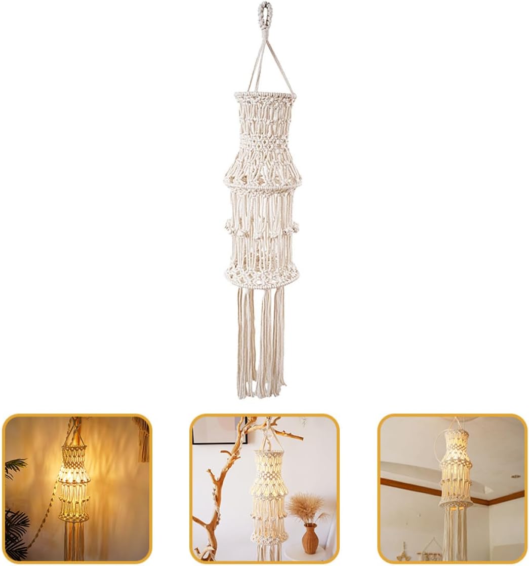 BESPORTBLE Macrame Lamp Shade Cotton Rope Woven Pendant Light Cover Bohemian Style Household Ceiling Fixture Shade for Indoor Home Decor and Wedding Decoration