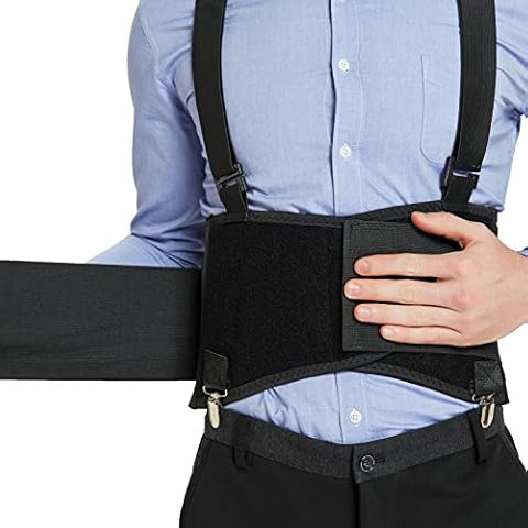 NeoTech Care Lumbar Brace with Removable Pants Clips & Detachable Suspenders - Back Support Belt - Adjustable, Light, Breathable - Shoulder Holsters - Work, Posture (Black, Size M) Cover