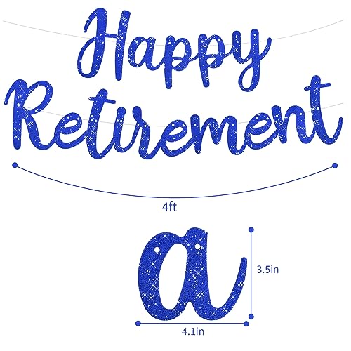 Image of BEISHIDA Pre-Strung Glitter Blue Happy Retirement Banner Party Decoration | NO DIY,Happy Retirement Sign,Retirement banner for Women & Man,Retirement Party Supplies