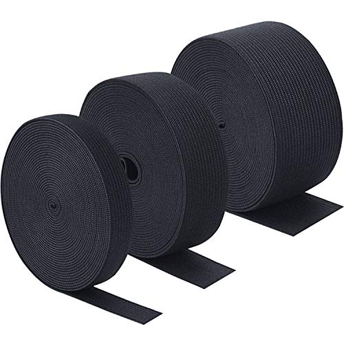 Sunmns 3 Rolls Sewing Stretch Elastic Band Spool, 3/5, 1, 1-1/2 Inch in Width, 5.5 Yards/Roll (Black)