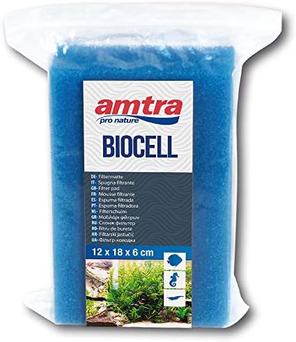 Amtra Biocell Blue Foam - Esponja Sintética Para Acuario, Esponja Mecánica Para Filtro De Acuario, No Tóxica, Porosidad Fina, 18X12 Cm