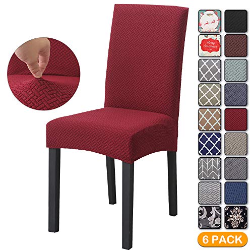O'woda 4 Stück Elastische Stuhlhussen, Stretch Hussen, Abnehmbare Waschbar Stuhlbezug,Eckige Stuhllehnen, Spandex Plüsch Esszimmerstühle Schonbezüge für Hochzeit Bankett Deko-Weinrot