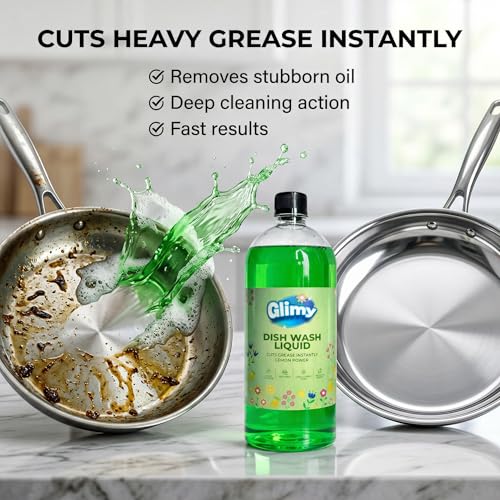 Image of GLIMY Dish Wash Liquid Pack of 2 x 900 ml| Glycerin Enriched | Coconut Based Surfactant | Powerful Grease Cutting | Safe on Hands | Kitchen Utensil Cleaner | Lemon Fragrance | Baby Safe