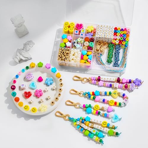 MINIMISSMIANYC 421PCS Beaded Keychain Making Kit for Women Acrylic Heart Star Flower Letter Alphabet Bag Beads DIY Key Chain Charm Supplies Crafts Accessoriess Jewerly Making Kit for Kids Girls Boys