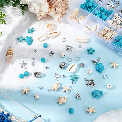 PH PandaHall 292pcs Turquoise Jewelry Making, Boho Ocean Beach Shell Bead Charms Starfish Mermaid Turtle Beads Summer Sea Dangle Pendant for Gift Bracelet Necklace Earring Anklet Craft Jewelry Making