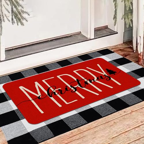 Mloabuc Merry Christmas Red Door Mat - Funny Text Indoor Winter Holiday Decorative Seasonal Burlap Welcome Floor Switch Mat for Outdoor 17 x 30 in Mloabuc Merry Christmas Red Door Mat - Funny Text Indoor Winter Holiday Decorative Seasonal Burlap Welcome Floor Switch Mat for Outdoor 17 x 30 in