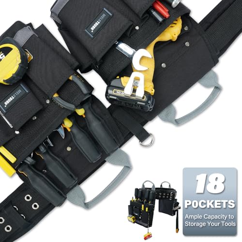 Image of MELOTOUGH Electrician Tool Belt Set, Padded Work Rig with detachable Tool Pouches and Utility Apron, Combo Harness with Carry Handles for Carpenter Construction