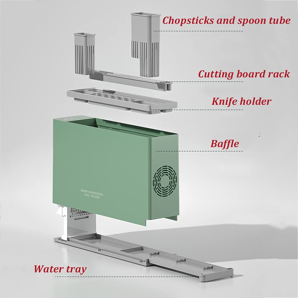 Estante de tabla de cortar de bloque de cuchillos inteligente, soporte de cuchillo de desinfección, herramientas de cocina de desinfección de tabla de cortar con 2 tablas de cortar