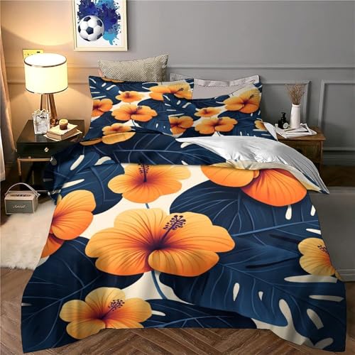 Housse de couette fleurs tropicales 200x200 microfibre avec 2 taies