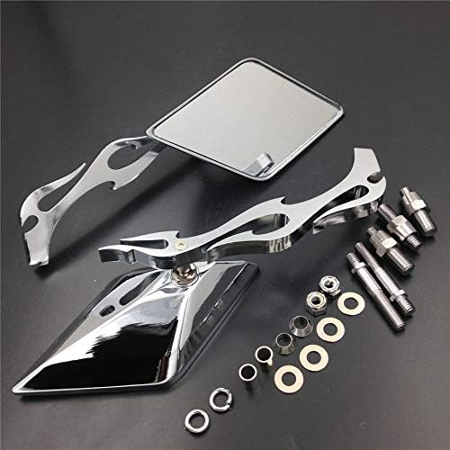 HTTMT MT336-CD Diamond Flame Stem Mirrors Compatible with Harley Davidson Or Metric Bike Chromed