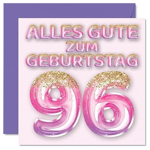 Tarjeta de cumpleaños 96 para mujer, globos con purpurina rosa y morada, tarjetas de felicitación de cumpleaños para 96 años, esposa, mamá, bisabuela, abuela, 145 mm, noventa y seis cumpleaños