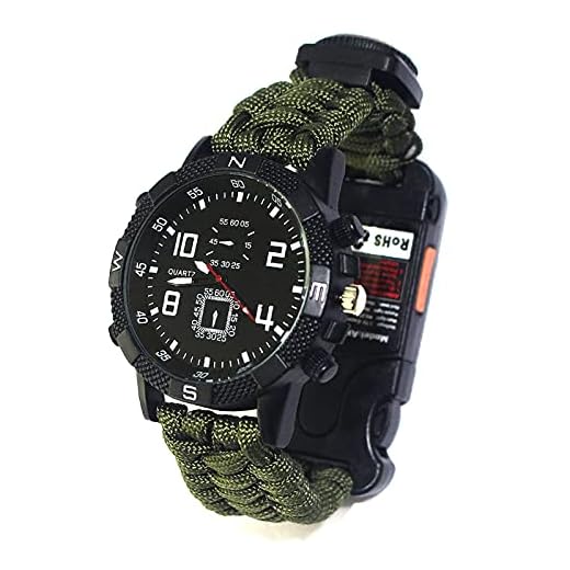 Utomhus överlevnad armband klocka, bergsklättring bergsklättring resa män klocka multifunktionell LED lätt laser paraply rep klocka D