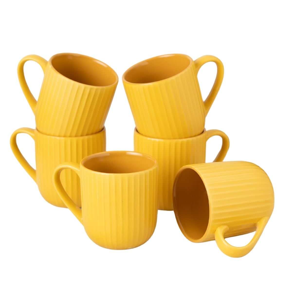 Clay Craft Fine Ceramic Linea Mustard Coffee Mug Set of 6, Cups for Tea & Coffee, Mug Set, Gift Set, Elegant Design for Home and Kitchen and Can Be Gifted to Your Loved Ones On Any Occassions 2